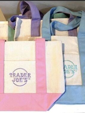 4X Trader Joe's Mini Canvas Pastel Easter Tote Bags With Tags